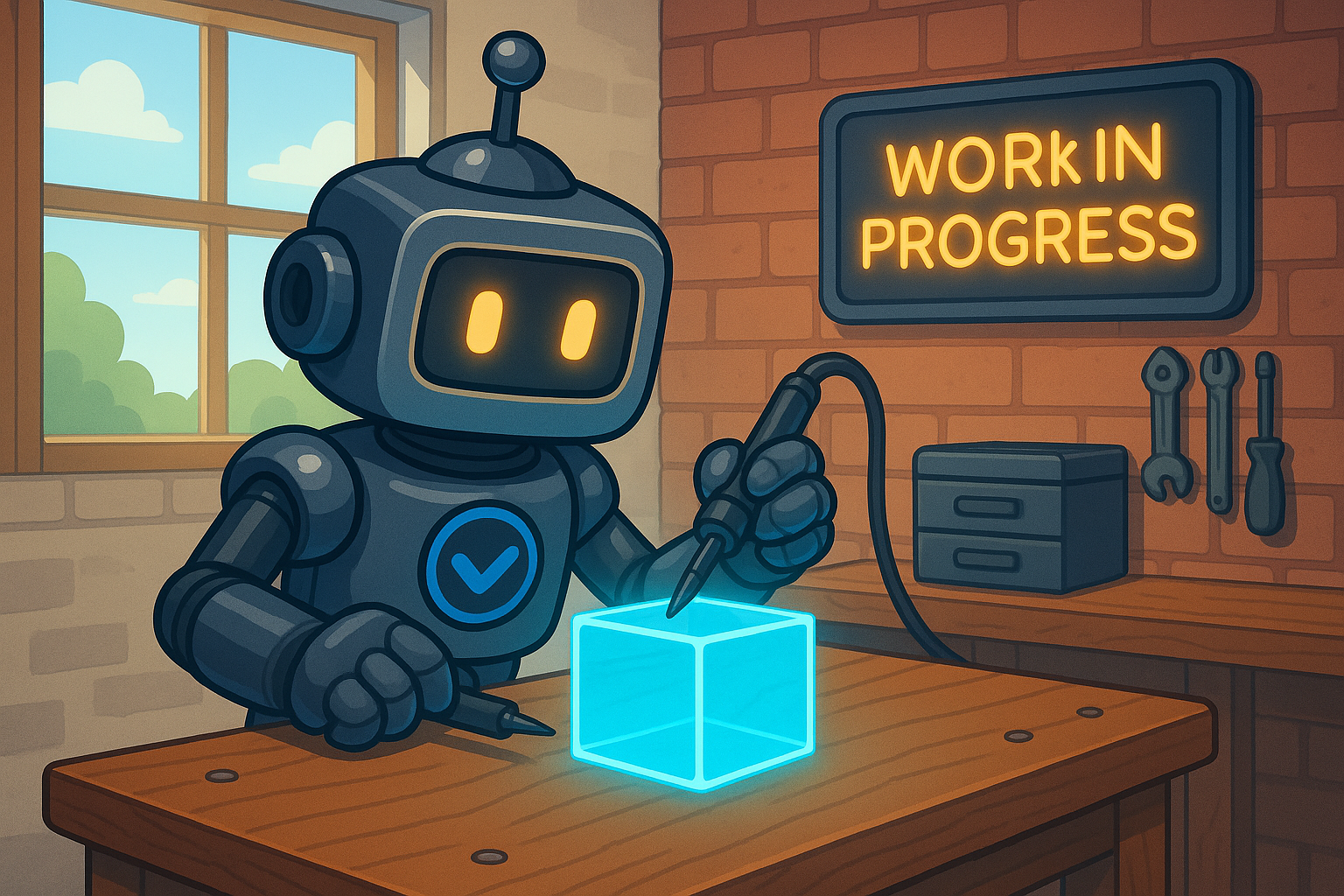 Illustration of the Validibot robot working away